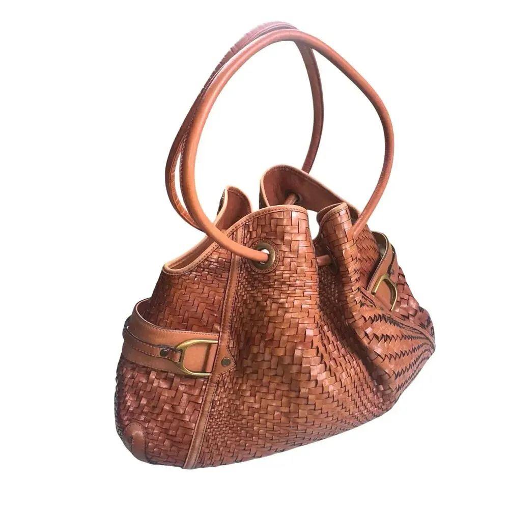 Cole Haan | Women | Genevieve Woven Leather Cognac Hobo Satchel Shoulder Handbag